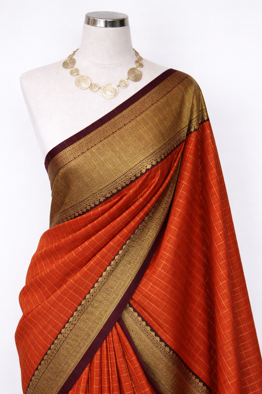 Traditional Checked Saree with Rich Zari Border