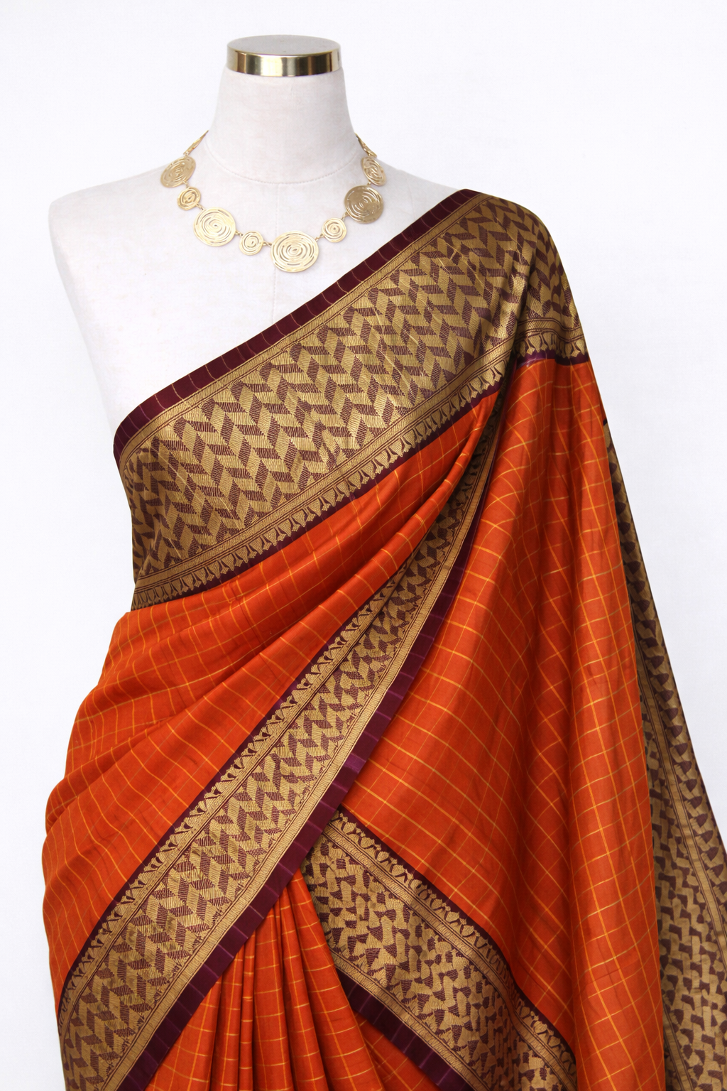 Traditional Checked Saree with Rich Zari Border