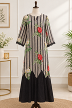 BLACK STRIP FLORAL PRINT DRESS