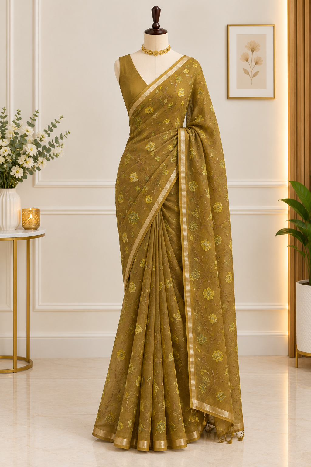 Chanderi Silk Saree with golden border