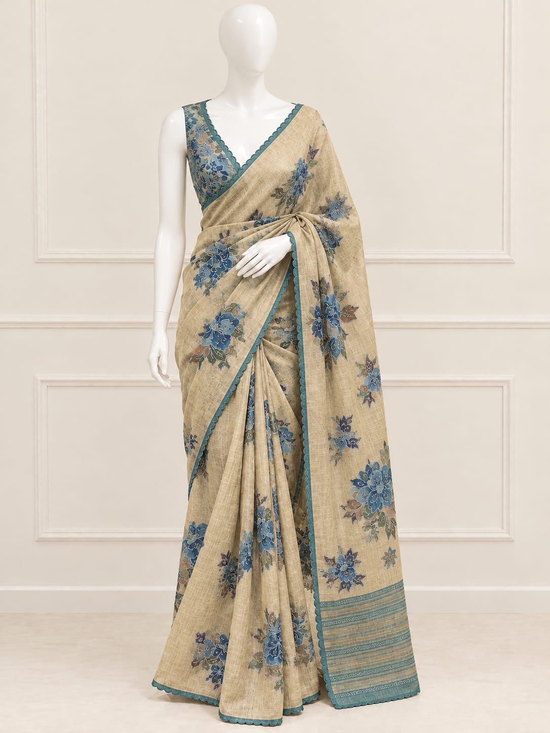 Tissue linen saree