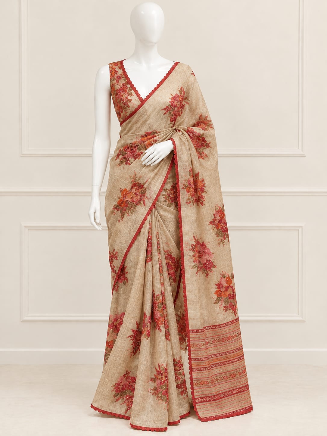 Tissue linen saree