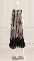 BLACK STRIP FLORAL PRINT DRESS