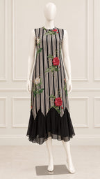 BLACK STRIP FLORAL PRINT DRESS