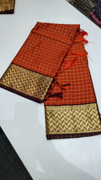 Traditional Checked Saree with Rich Zari Border