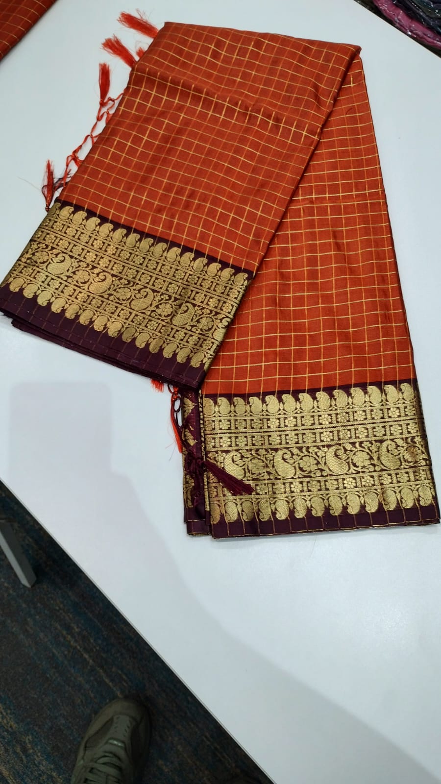 Traditional Checked Saree with Rich Zari Border