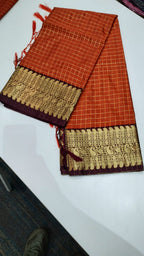 Traditional Checked Saree with Rich Zari Border