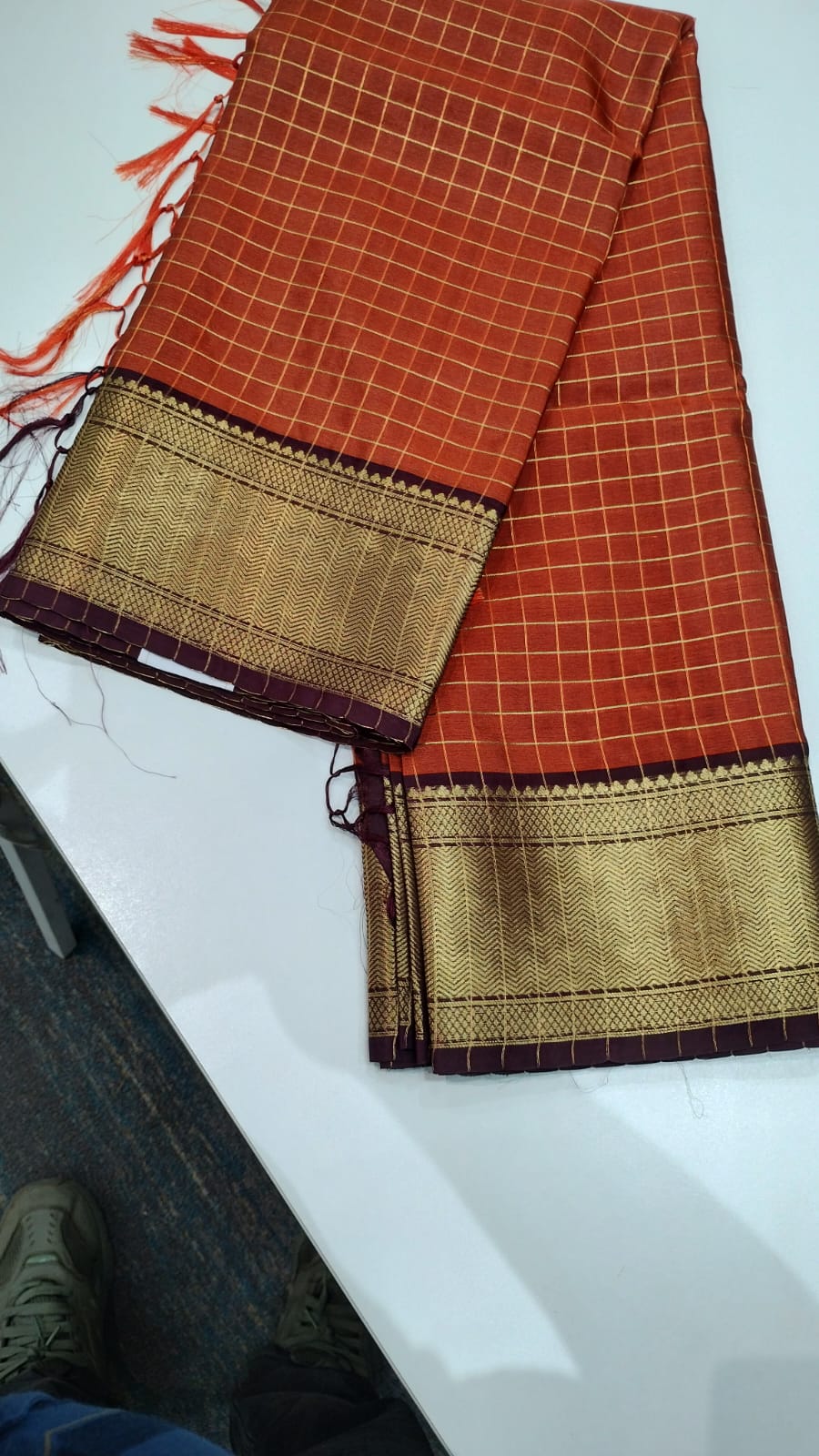 Traditional Checked Saree with Rich Zari Border